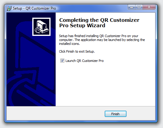 Click Finish. If the box Launch QR Customizer Pro is checked, the program will start automatically.